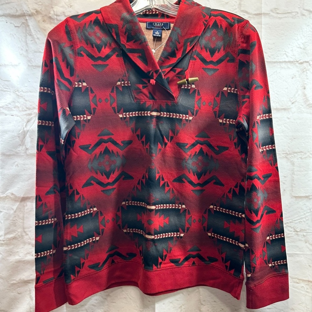 Chaps Denim Shirt Womens small Southwestern Aztec Toggle‎ Clasp Pullover